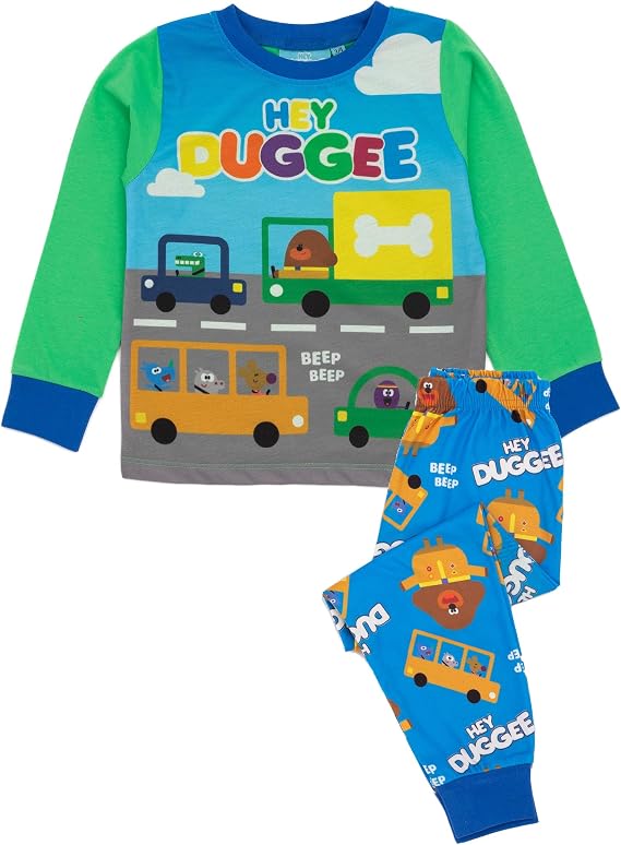 Hey Duggee Boys Pajama Set | Duggee and Friends Childrens Green Loungewear Long Sleeve T-Shirt & Pants Complete PJ Bundle