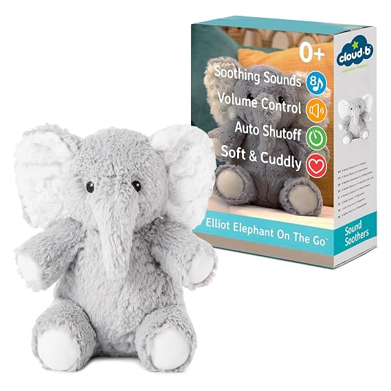 Cloud b Elliot the Elephant On The Go: Portable Baby Sound Machine & White Noise Soother. 8 Calming Lullabies & Nature Sounds. Travel-Ready Infant Sleep Aid & Nursery Registry Essential