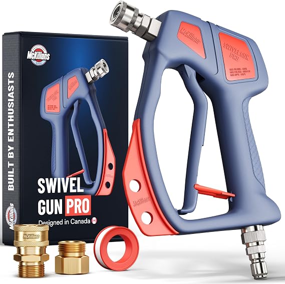 McKillans Swivel Gun Pro - Swivel High Pressure Water Handle with 3/8" Male Plug and 1/4 Quick Connector Coupler - Power Washer Gun Compatible with Foam Cannon