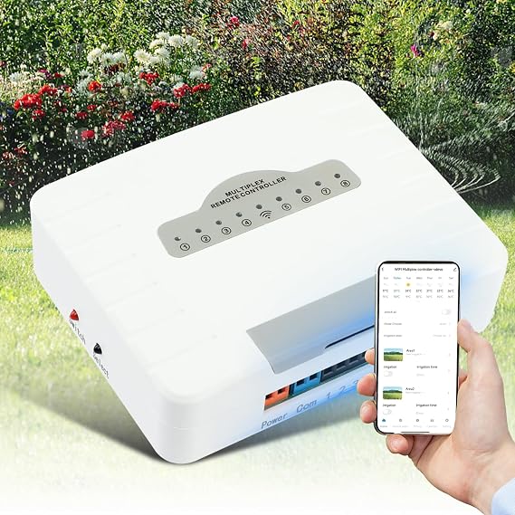 8 Zone Smart Sprinkler Controller with Smartlife APP Control, Local Weather Intelligence WiFi Sprinkler System Controller, Sprinkler Timer for Outdoor Garden/Yard/Lawns