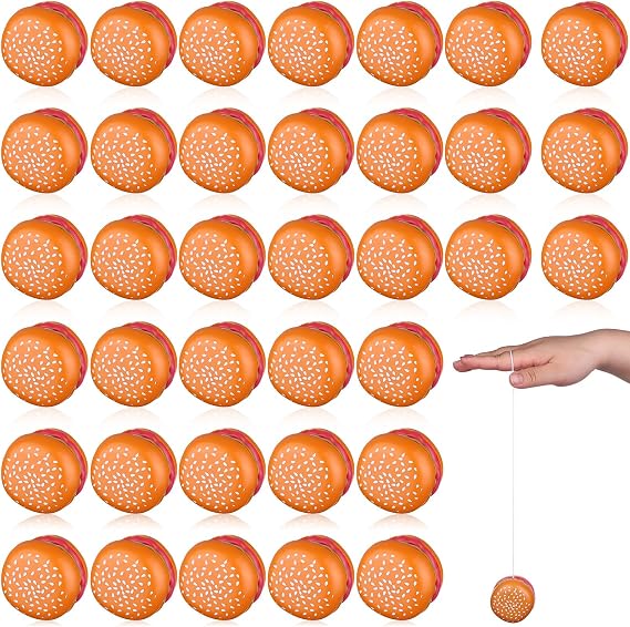 36 Pack Hamburger Yo Yo Toys Bulk for Kids Classic Responsive Plastic Yo-Yo for Beginners Fun Novelty Toy for Burger Theme Birthday Party Favors, Classroom Treasure Box Prizes, Goodie Bag Stuffers