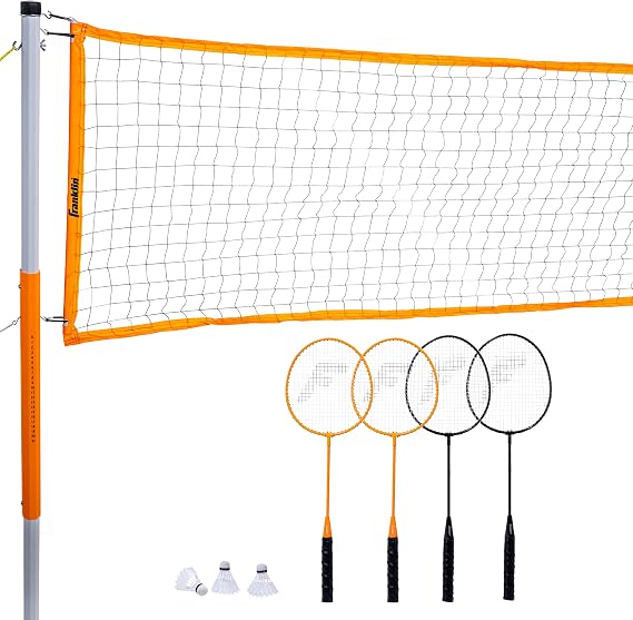 Franklin Sports Classic Badminton Set | Backyard, Beach + Lawn Play, Steel Racquets, Padded Grip, Carry Bag + Ground Stakes Included, Family Game