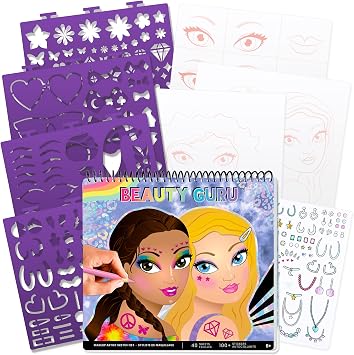 Fashion Angels Make-up & Hair Design Sketch Portfolio (11452) Sketchbook for Beginners, Sketchbook with Stencils and Stickers for Ages 6 and Up