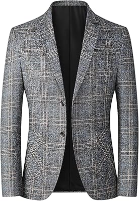 Mens Classic Fit Plaid Casual Blazer Jacket Cotton Notched Lapel Two Button Suits Coats Striped Business Blazers