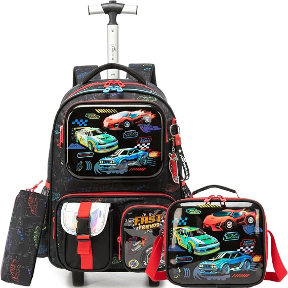 Kids Rolling Backpack for Boys Backpack with Wheels for Girls with Lunch Bag & Pencil Case Rolling Backpacks for Elementary Middle School or Travel Roller Backpacks(Space)