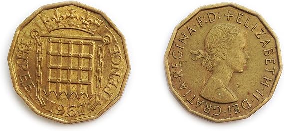 Coins for collectors - Circulated British 1967 Threepenny Bit / Three Pence 3p Coin / Great Britain