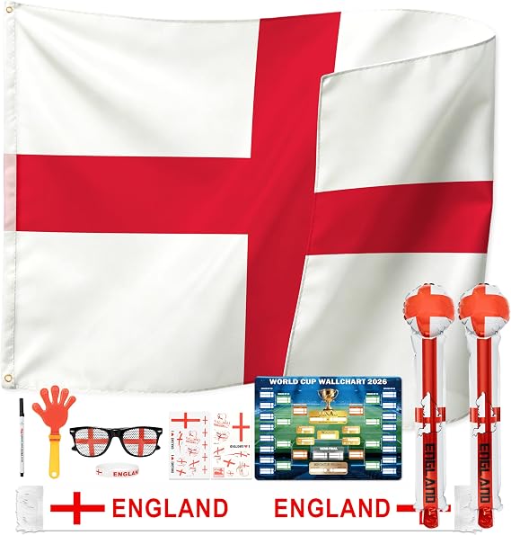 World Cup 2026 Fan Accessories with Large 3x5 ft Flag, Match Tracker Poster, Stickers, Cheering Sticks, Clapper & Scarf, World Cup Decorations Fan kit for Soccer Watch Party, Stadium and Home Cheering
