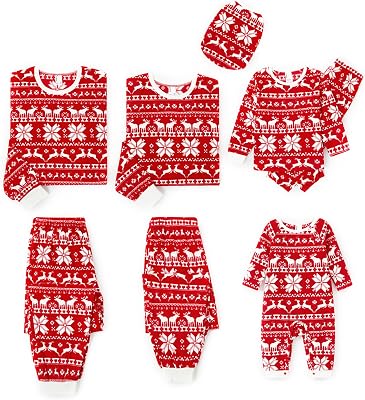 PATPAT Christmas Family Matching Long-sleeve Allover Deer Snowflake Print Red Thickened Polar Light Pajamas 2 Piece Sets