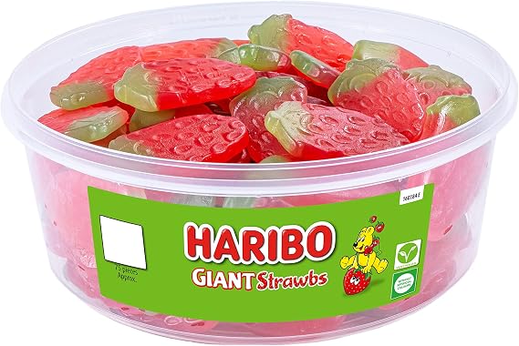 HARIBO Giant Strawbs – 75 Pieces of Fruity Gummy Strawberries – Sweets Tub