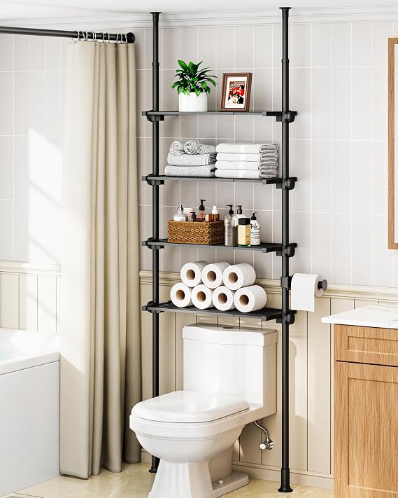 ALLZONE Tension Mount Over The Toilet Storage Shelf, No-Drill, Slim Design