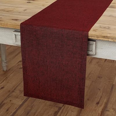 Solino Home Linen Red Garnet Table Runner 108 Inches Long - Athena, 100% Pure Linen Dining Table Runner 14 x 108 Inch for Winter, Valentines
