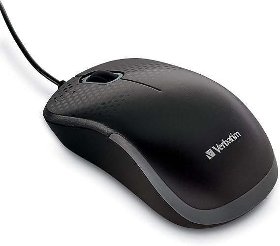 Verbatim Silent Corded Optical Mouse, USB, Precision Scroll Wheel, Black