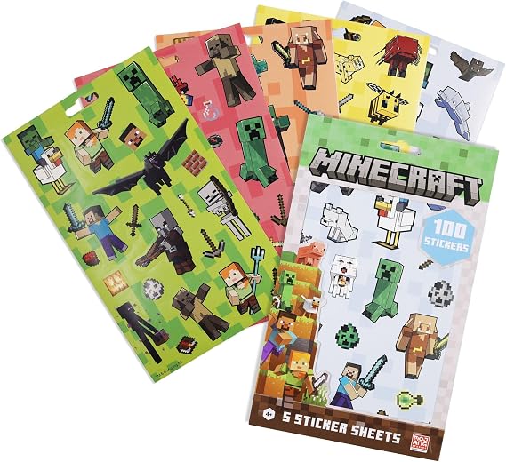 Minecraft Colourful Easy Apply Sheet Sticker Set for Kids, Scrapbooking, Notebook Decoration, Laptop, Party Supplies, Birthday Gifts