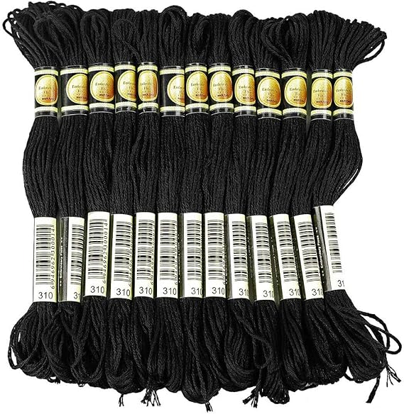 Black Embroidery Floss, 24 Skeins Embroidery Thread Friendship Bracelet String, Cross Stitch Threads Hair Wrap Yarn