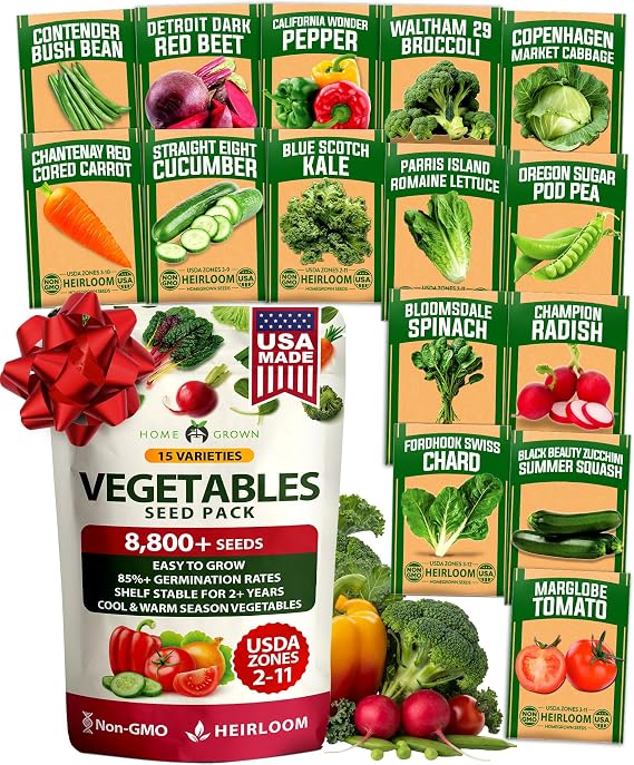 HOME GROWN 15 Variety Survival Seed Vault, 8,800+ Vegetable Seeds