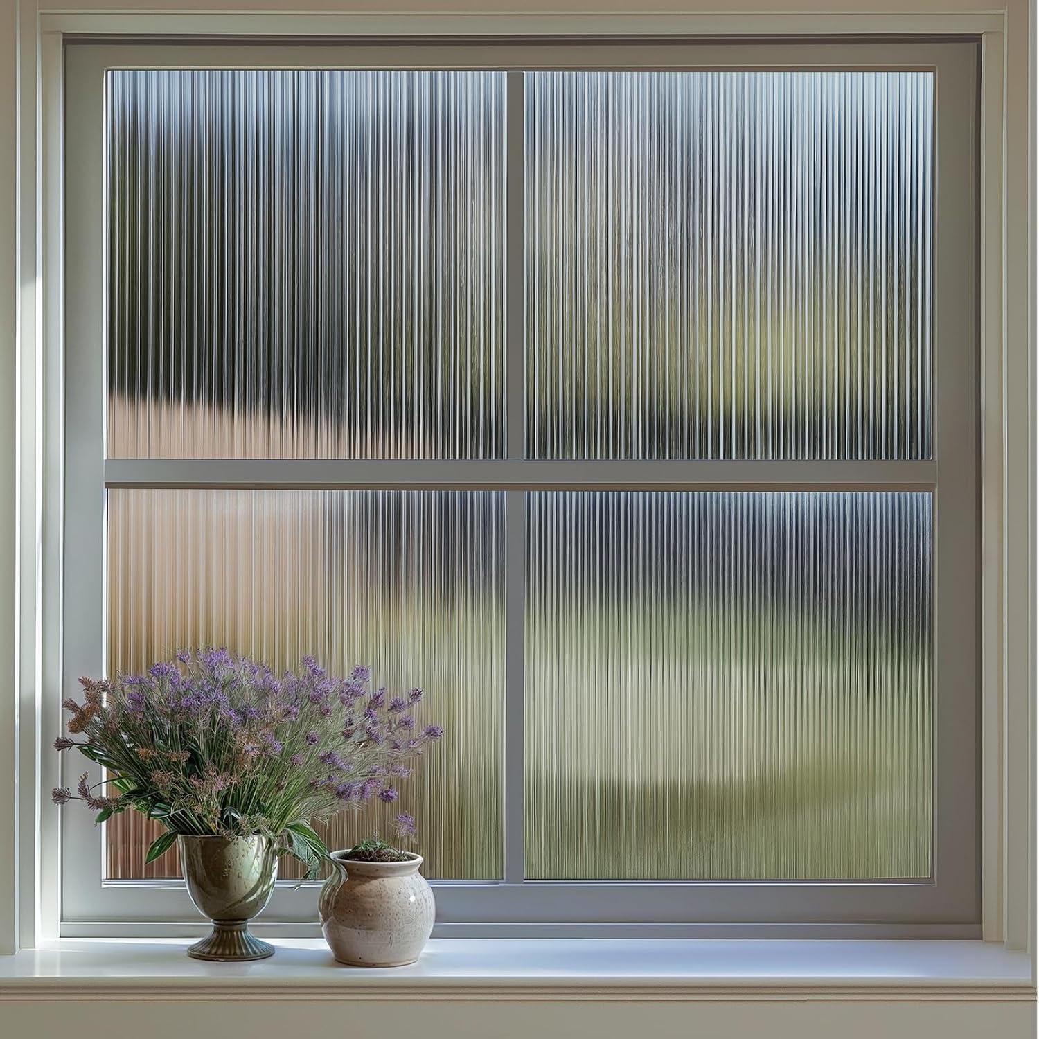 Qualsen Window Film Privacy Film for Glass Windows, Reeded Glass Patterned Window Privacy Films Decorative Static Cling Removable Anti UV Glass Films for Home Office (Gray, 30 x 120cm)