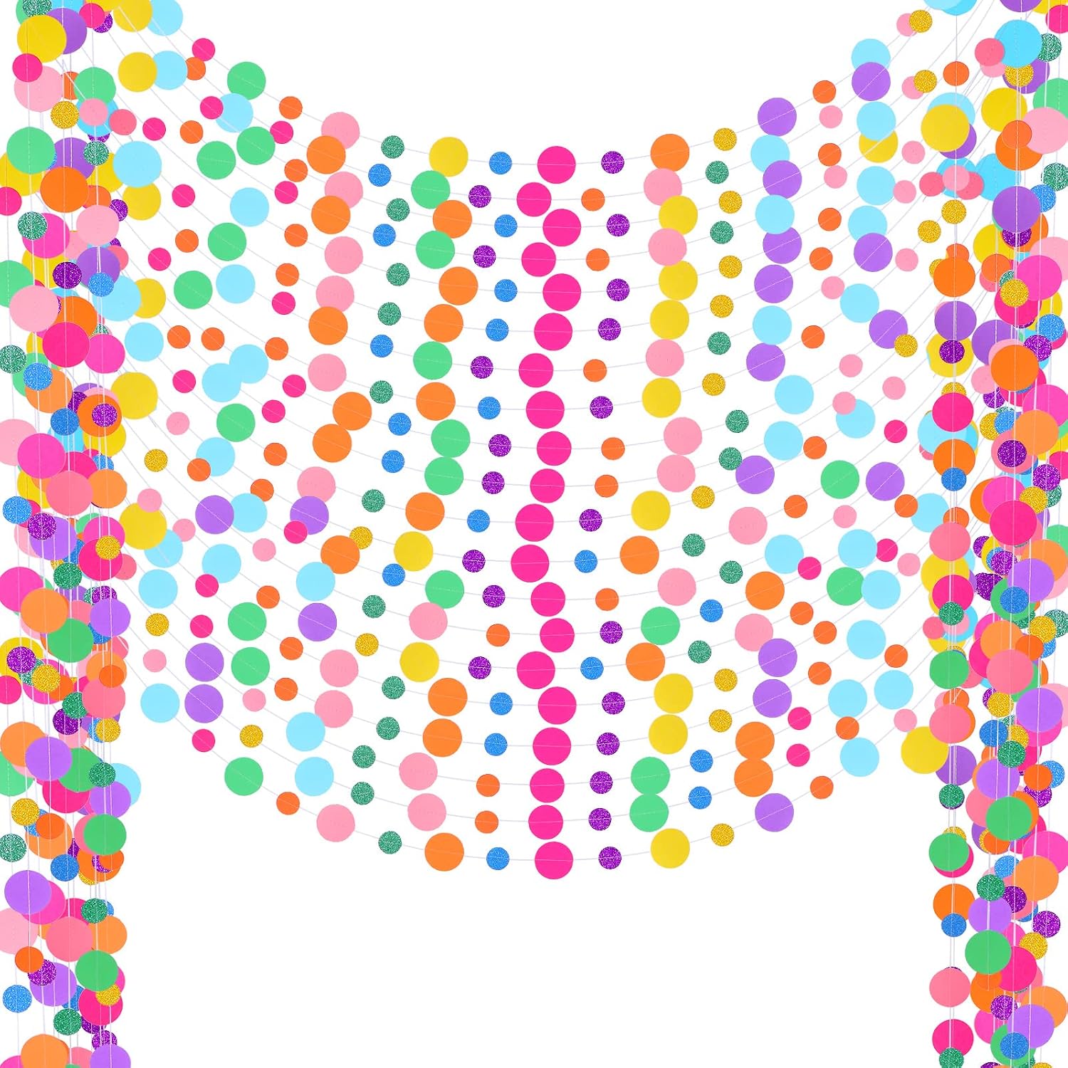Outus 5 Pieces Colorful Circle Garland Banner Hanging Paper Dot Decorations for Classroom, Birthday Party, Baby Shower, Wedding Backdrop & Photo Booth Graduation Decor (Rainbow)