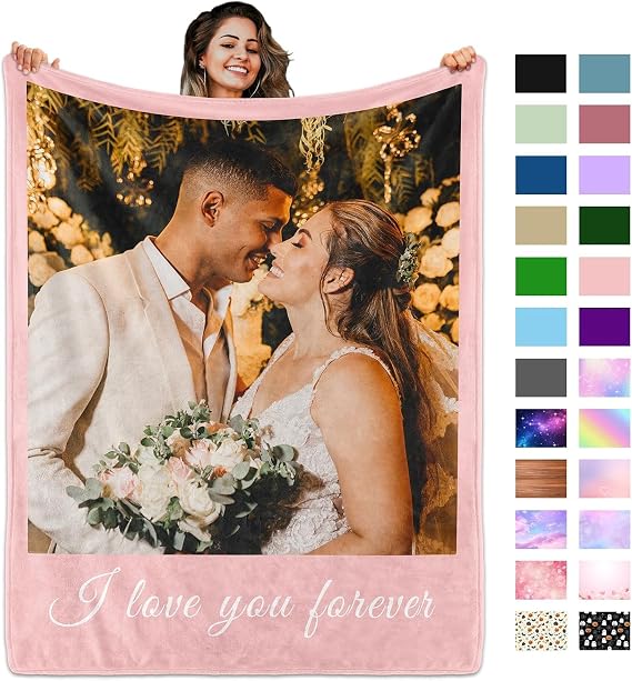 Custom Blanket with Picture Text, Personalized 1 Photo Blanket, HD Printing Customized Flannel Throw Blanket Gifts for Mom Dad Couple Girlfriend Boyfriend Wife Husband Gift (1-Photo-Text)