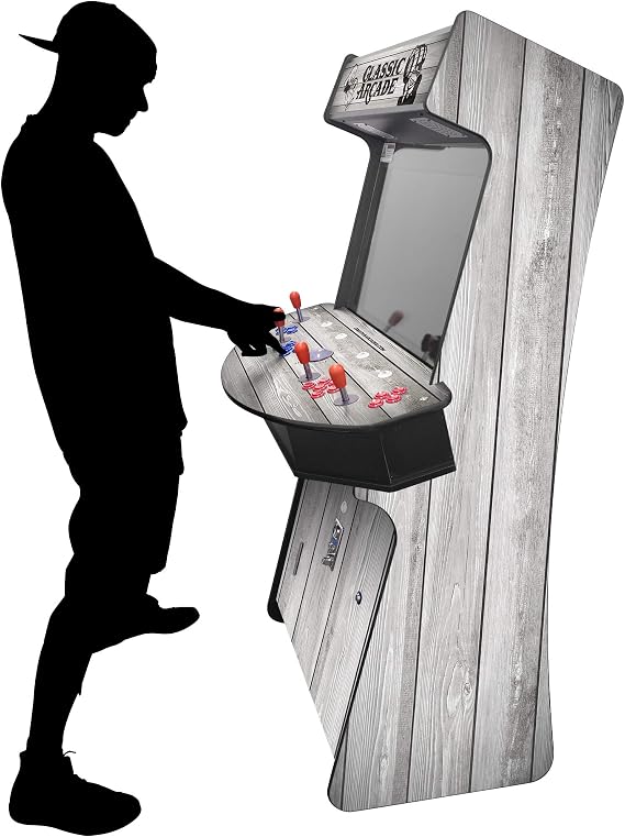 Creative Arcades Full Size Stand-Up Commercial Grade Arcade Machines | 4 Player | 3500 Games | 32" LCD Screen | 4 Sanwa Joysticks | Trackball | Woodgrain | 2 Stools Included |