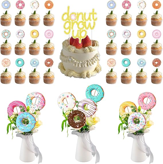 Valentine's Day Decorations Set - Happy Valentine's Day Cake Topper, 24 Cupcake Toppers, 9 Vase Picks