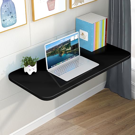 Wall Mounted Folding Table, Wall Mounted Desk, Fold Down Desk, Hanging/Space Saving, Dining Table, Floating Desk with Iron Bracket, Wall-Mounted Table for Home/Office/Bar/Bathroom/Kitchen