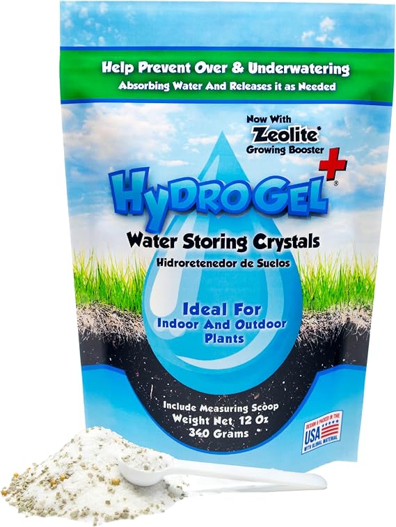 HidroGel Plus Water Storing Crystal Soil Additive With Zeolite Growing Booster, 1 Pack of 12 Oz for 23 CuFt Soil, Helps Prevent Over & Underwatering and Reduce Water Stress for Indoor & Outdoor Plants