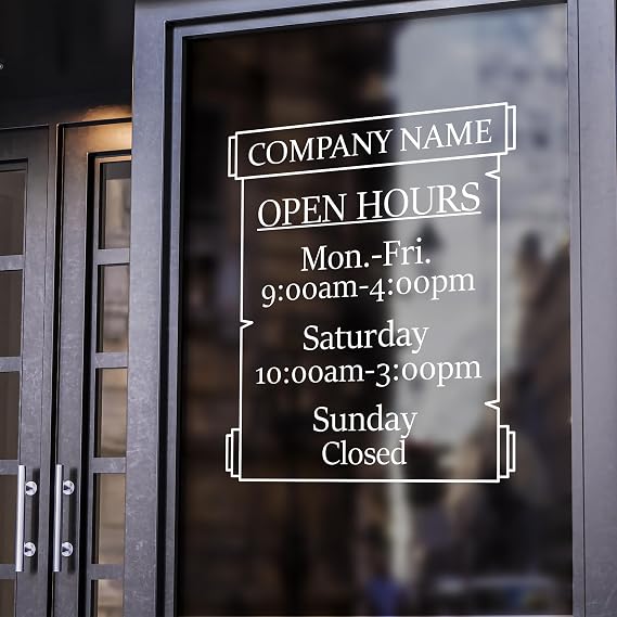 Custom Business Hours Vinyl Decals - Personalized Door Signs for Office and Store - Window Decals for Hours of Operation - Schedule Signage for Business