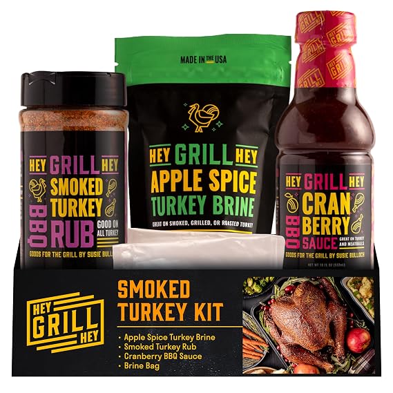 Hey Grill Hey | Turkey Brine Kit | | Includes Apple Spice Brine, Smoked Turkey Rub, and Cranberry BBQ Glaze| Smoked Turkey Brine & Seasoning Kit
