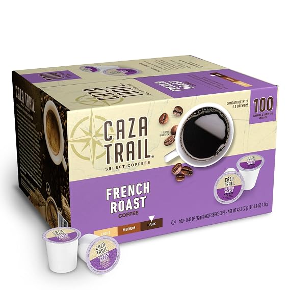 Caza Trail Coffee Pods, French Roast, Single Serve (Pack of 100) (Packaging May Vary)