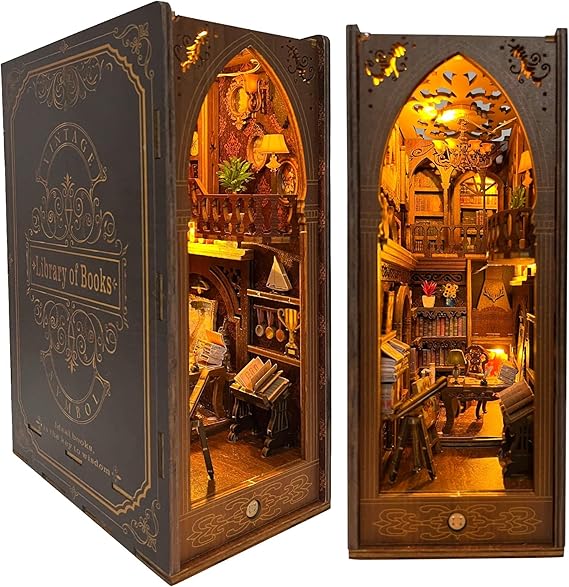 CRIOLPO Book Nook Kit DIY Miniature House Kit with Sensor LED Light