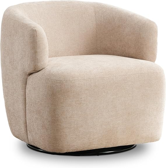 SOFTHION Swivel Accent Chair, Chenille Barrel Chair for Living Room, Cozy Round Boucle Arm Chair, Metal Base for Club Nursery Bedroom, Beige