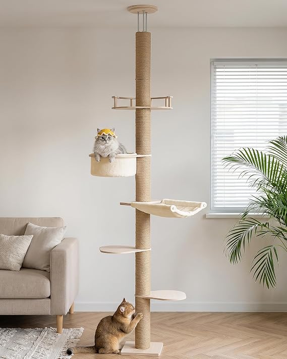 Aechonow 9ft Floor to Ceiling Cat Tree for Large Cats, 5'' Deep Hammock