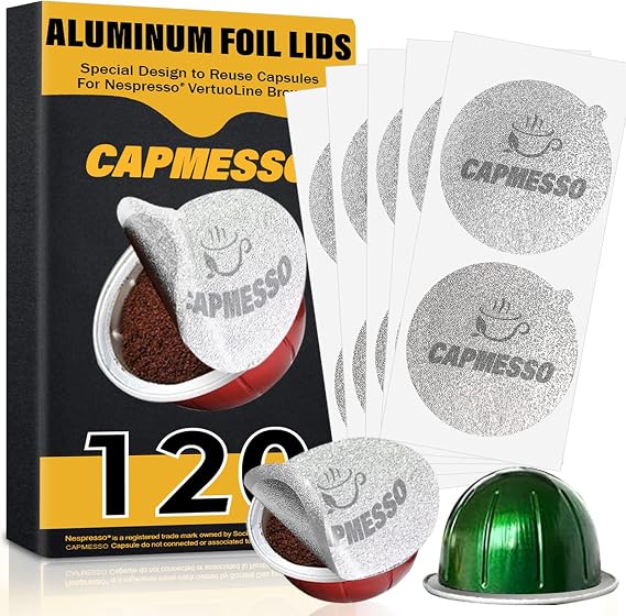 CAPMESSO Aluminum Foil Lids for Reusing All Nespresso Vertuo Pods,120/Pack