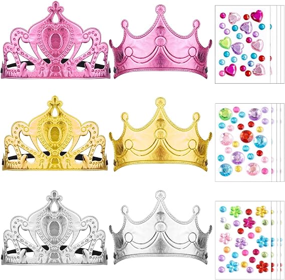 REDANHA 18 Pieces DIY Crowns Set Include 6 Pieces Foam Princess Crowns and 12 Pieces Crystal Diamond Sticker for Kids