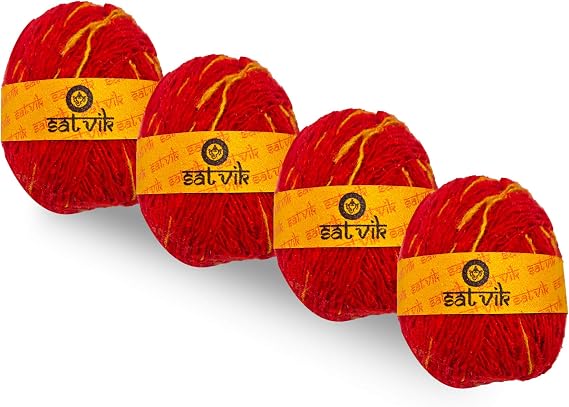 SATVIK 4 Pc Satvik Red Moli Kalawa Mouli Mauli Hindu Pooja Sacred Thread Raksha Sutra, for Home and Temple