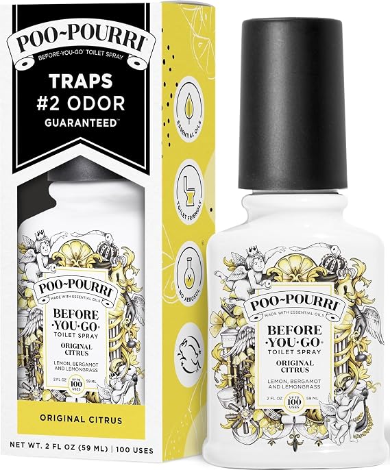 Poo-Pourri Before-You-Go Toilet Spray, Original Citrus, 2 Fl Oz, Up to 100 Uses, Bathroom Odor Deodorizer with Essential Oils for Home or Work, Travel Essentials, TSA Approved Size, Lemon Bergamot