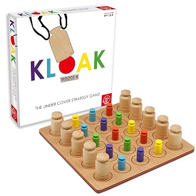 ROO Games Kloak - Wooden Strategy Board Game for Kids and Adults - for Ages 8-9-10-11 Kloak and Unkloak to Get Three in A Row - Premium Wooden Game