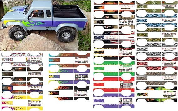 Body Decal Sets for Element RC Enduro Sendero 1/10 Scale Radio Controlled Rock Crawler (Fender Flames (Green on Purple))