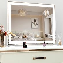ANYHI Hollywood Makeup Mirror with LED Lights, Large Lighted Vanity Dressing Table Mirror or Wall Mounted for Bedroom, with 10X Magnification, White, 60x50.7cm