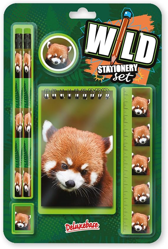 Deluxebase Wild Stationery Set - Red Panda from Animal Stationery Sets with 2 Pencils, Eraser, Pencil Sharpener, Ruler & Cute Notebook. Ideal Office Supplies, Desk Accessories & College Essentials.