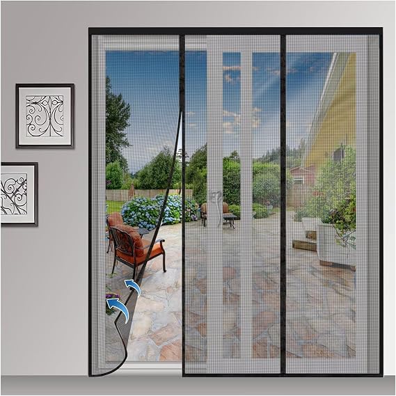 Magnetic Screen Door for Sliding Doors, 230x180cm Double-Sided Opening Screen Reinforced Mesh with Strong Magnets for French Door & Front/Back Patio Doors Black