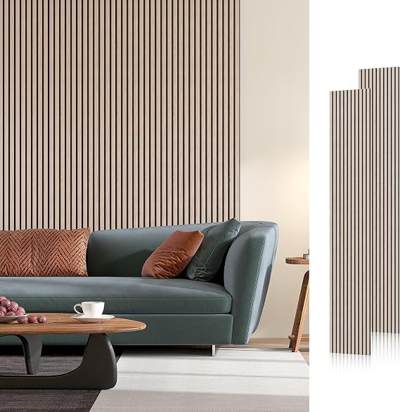 SMARTSTANDARD Wood Slat Acoustic Wall Panels 2 Pack 94"x23.6" Walnut | Noise Reducing and Sound Absorbing, Decorative Slat Panels for Home Studio Office Living Room