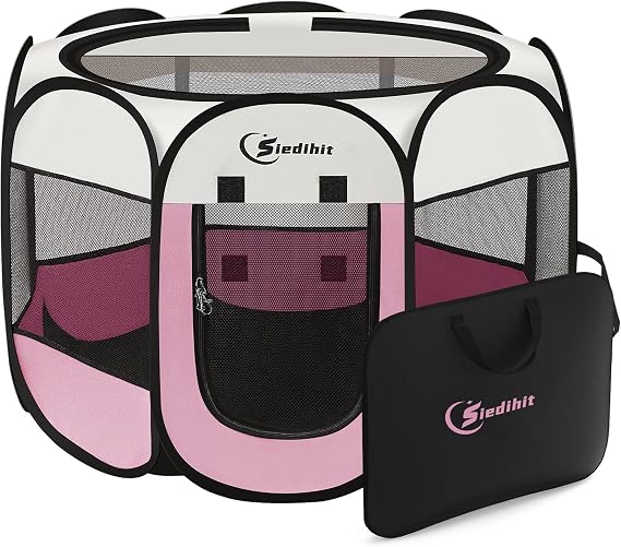 Sieidihit Dog Cat Pet Playpen Puppy Crate Cage Indoor Outdoor, Small Pink