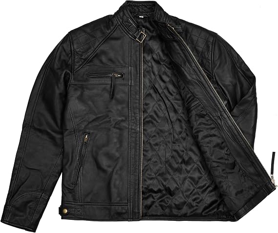 Men Black Leather Jacket - Genuine Real Lambskin Leather Biker Motorcycle Jacket for Men