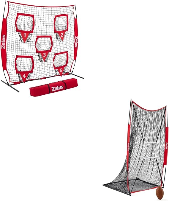 ZELUS Football Kicking Net and 6x6 ft Football Throwing Net Bundle
