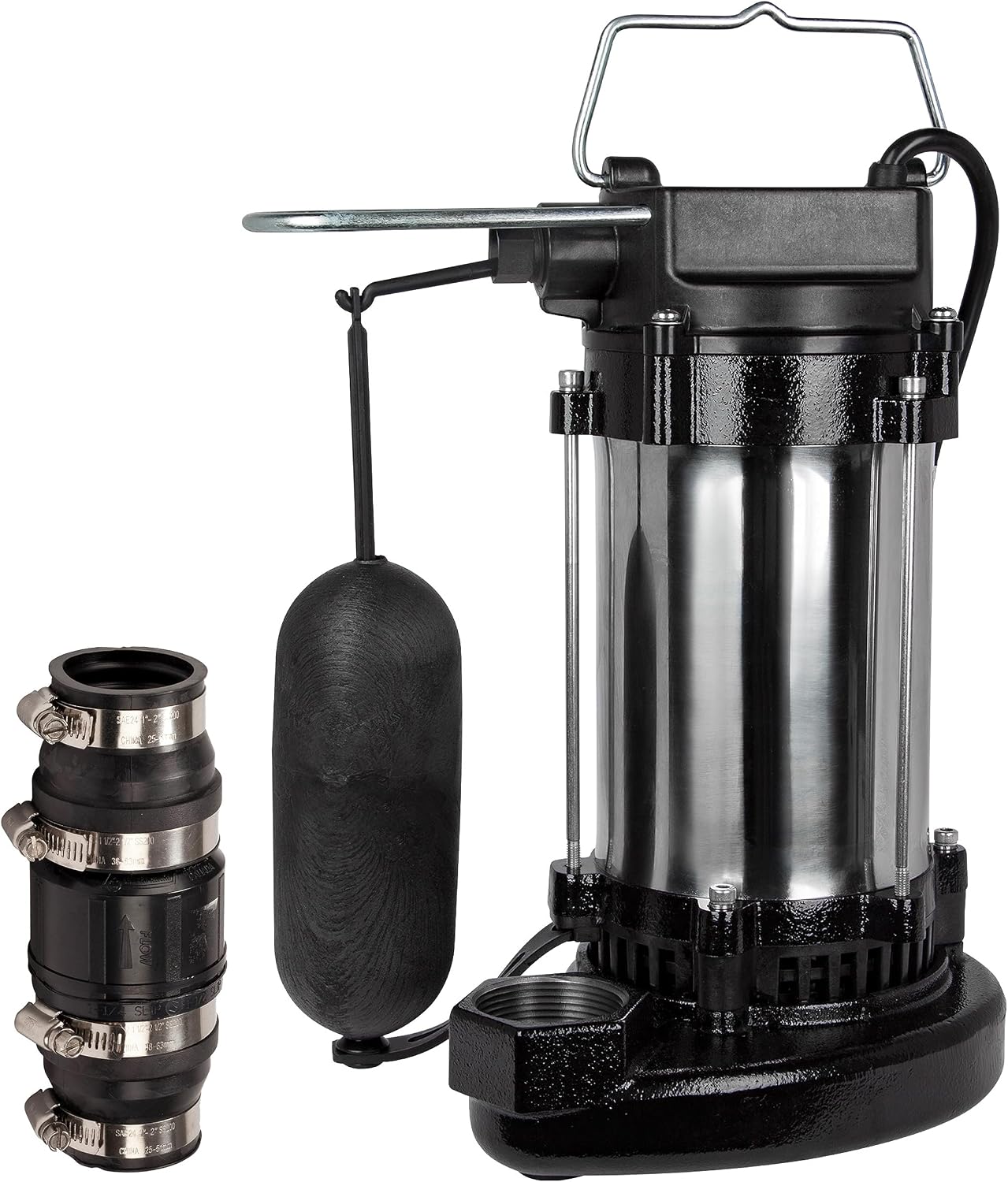 Bundle of Red Lion RL75CSS 115V, 34HP 4500 GPH Submersible Stainless Steel Sump Pump, Snap-Action Switch, 10-Ft Cord,14942795  Red Lion SCV114 1-14 and 1-12-Inch ABS Vertical Check Valve, 14942901