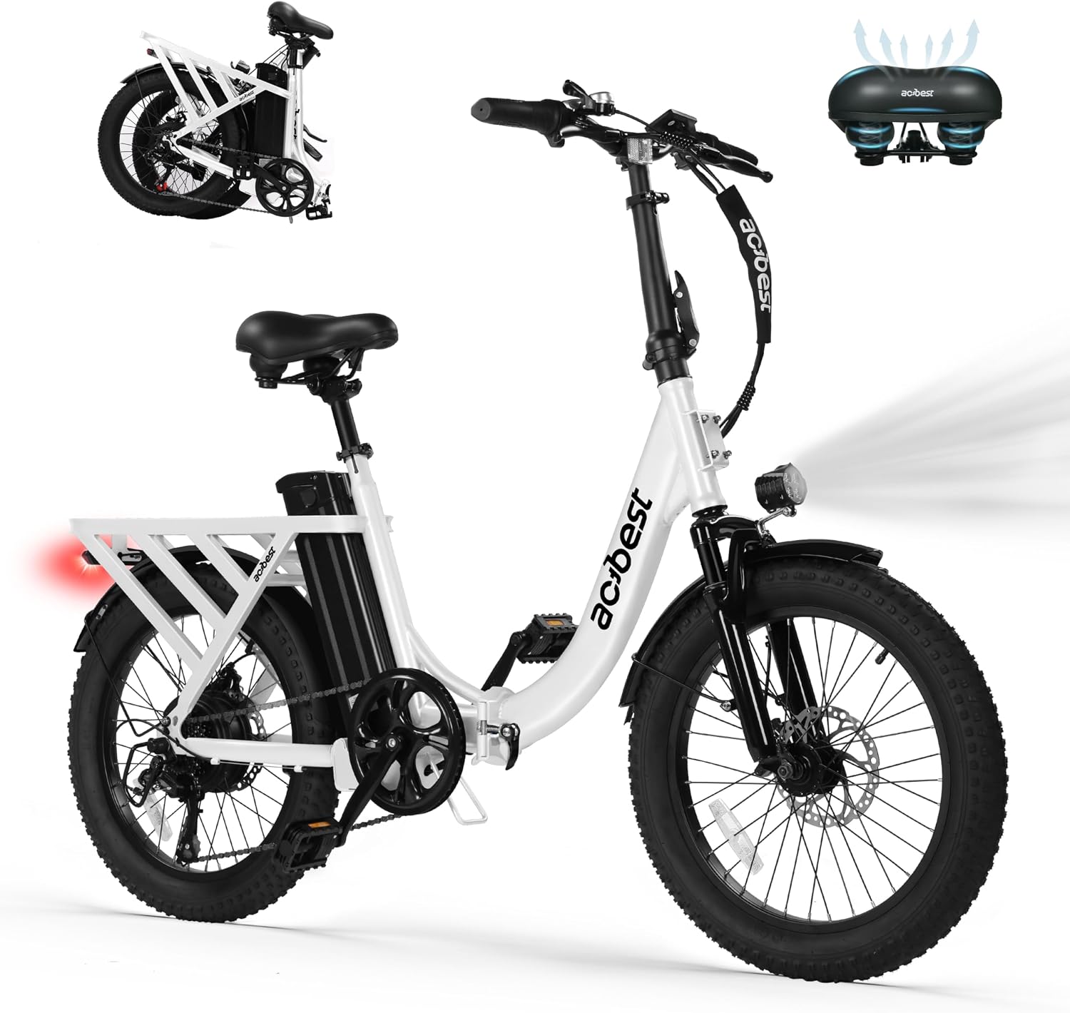 Electric Bike for Adults, Actbest Mars 20 Fat Tire Folding Ebike with Peak 1200W Motor, 7 Speed 28MPH, 48V 499Wh Removable Battery Max Range 55 miles, Adjustable Bike Stem, Foldable Electric Bicycle
