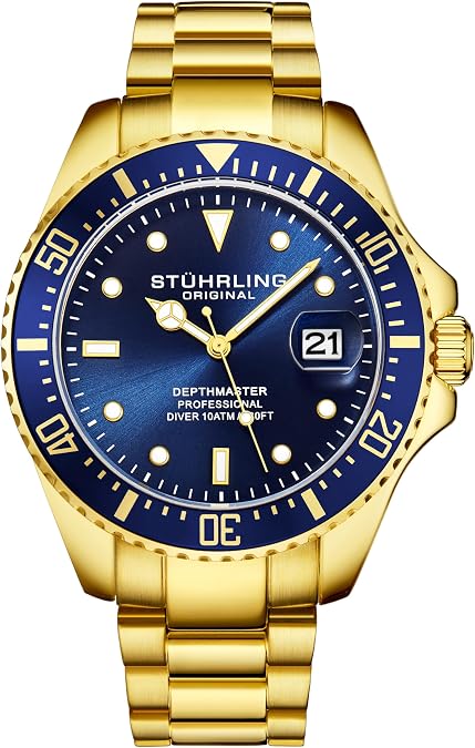 Stuhrling Original Men's Dive Watch, Quartz Movement, Stainless Steel, Stainless Steel Bracelet, 100M Water Resistant
