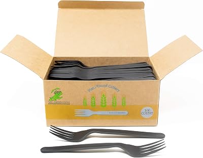 Compostable Heavyweight Disposable Forks - 100 Count CPLA Forks - Eco Friendly Compostable Forks Made from Cornstarch