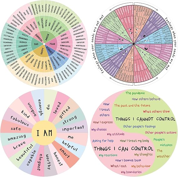Kanayu 4 Pcs Feelings Wheel Magnet, Emotional Chart for Office, Classic